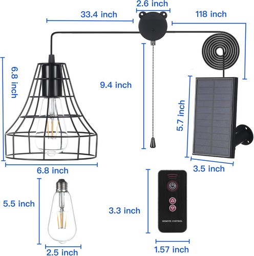 Solar Pendant Lights Outdoor Indoor with Remote, Chicken Coop Lights Solar Power - Picture 9 of 9
