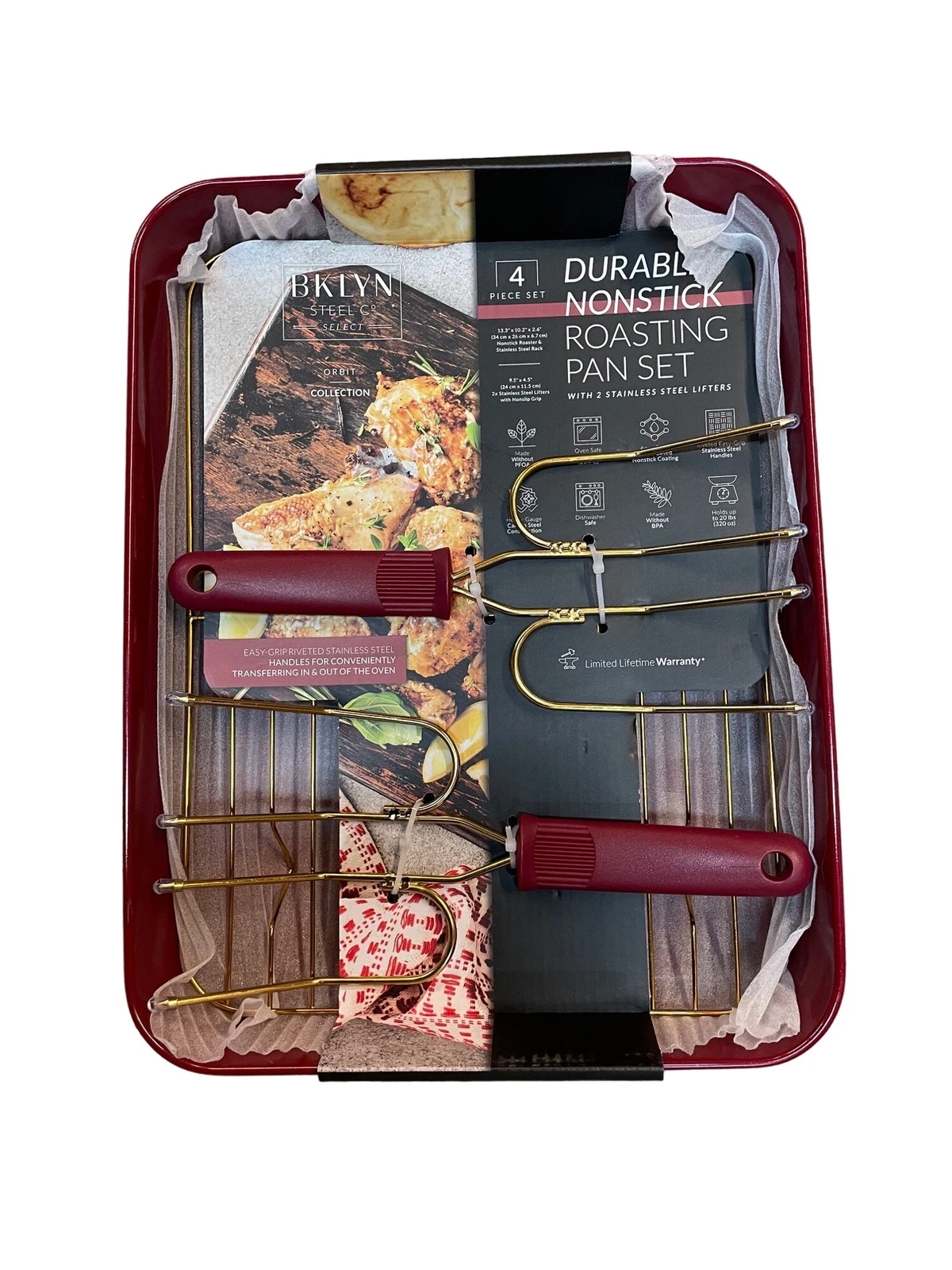 Brooklyn Steel Company NonStick Roasting Pan Set Red NEW