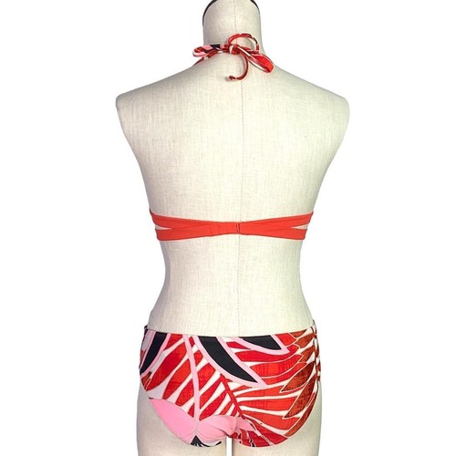 Aerie Bikini Swimsuit Women M Orange Multi Tropical Floral Pushup Halter Hipster - Picture 5 of 12