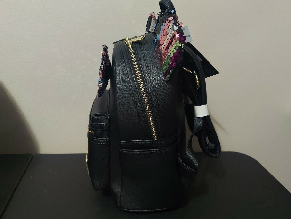 Loungefly Rainbow Sequin Mini Backpack with Black Bow and Mouse Ears PHOTOS: New Minnie Mouse Sequin Loungefly Mini Backpack and  main image 3