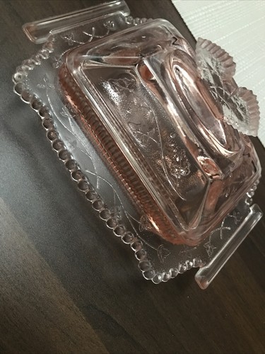 BEAUTIFUL Vintage Art Deco PINK GLASS Butter / Cheese Dish - DISH WITH LID 20cm - Picture 9 of 12
