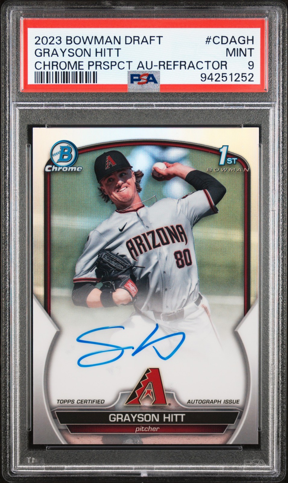 2023 Bowman Draft Chrome Autograph #CDAGH Grayson Hitt Refractor PSA 9