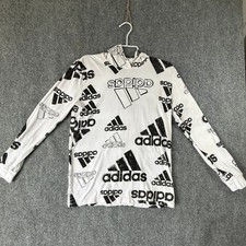 Adidas White Graphic Logo Hoodie Long Sleeve Shirt Youth Size L