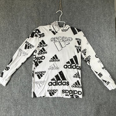 Adidas White Graphic Logo Hoodie Long Sleeve Shirt Youth Size L