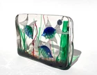 Antique MURANO Glass AQUARIUM 3 Blue FISH Block Tank CENEDESE Italy MCM Vintage
