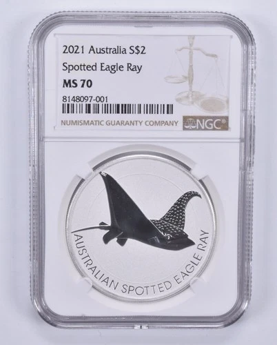 2021 Australia 2 Dollars Silver Spotted Eagle Ray MS70 NGC Brown Label *4244