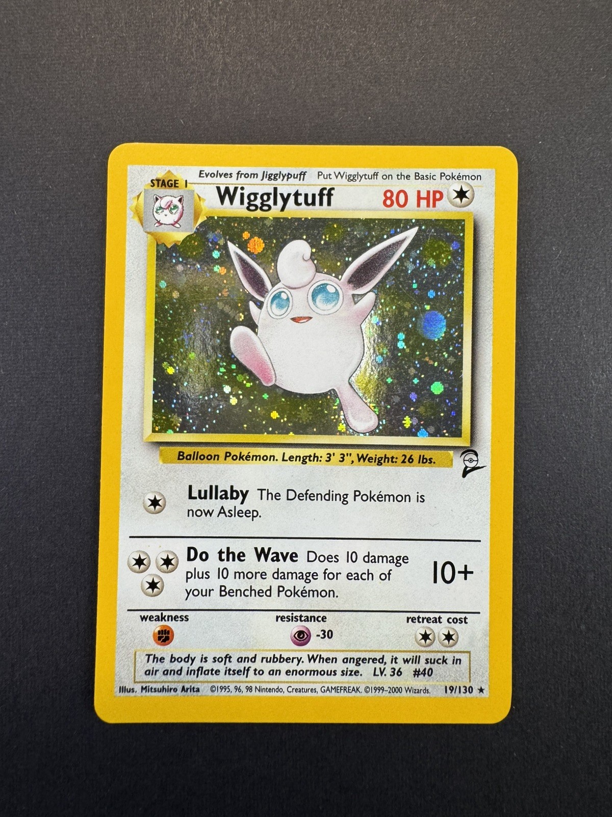Pokemon Card Wigglytuff 19/130 Holo Rare Base Set 2 WOTC Light Play +