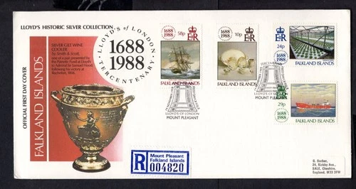 Falkland Islands - 1988 Lloyds of London Tercentenary Registered First Day Cover