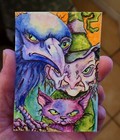 ACEO Original Painting OOAK - A Witch And Her Familiars - Cat - Bartshe — photo 2