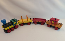 VTG 90s Montgomery Schoolhouse Inc My Train Wooden Train Lot of 4 USA Made