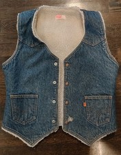 Vintage 1970s Yellow Tag Levi's Sherpa Lined Denim Vest Medium 