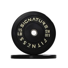 Signature Fitness 2" Olympic Bumper Plate Weight Plates with Steel Hub 15 lbs