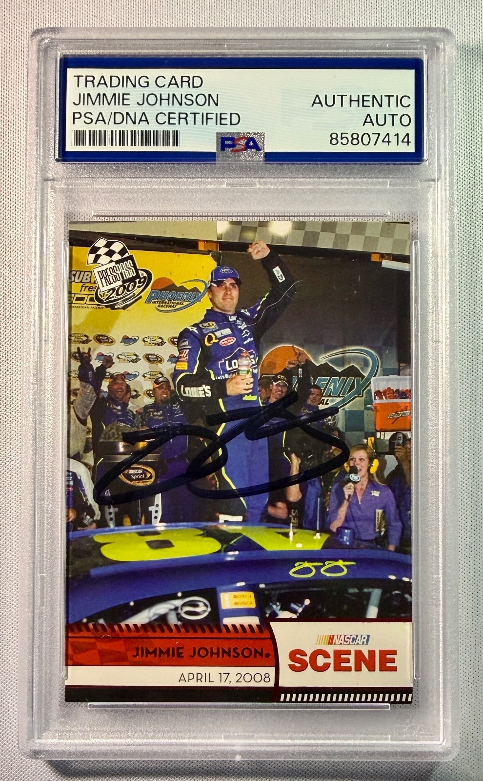2009 Press Pass Racing Jimmie Johnson HOF NASCAR Signed Auto Card #72 PSA DNA