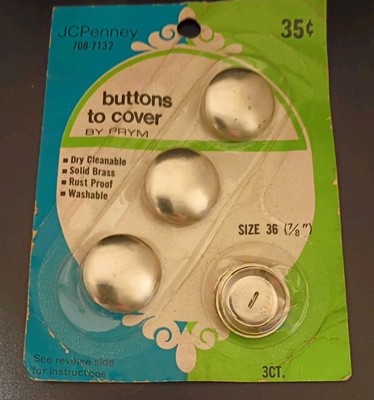 PRYM Buttons To  Cover Set Of 4 Silver Solid Brass  JCPenney USA  Unused 1960s