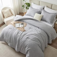 Size Comforter Set, 3 Pieces Soft Luxury Comforter Full Heathered Light Grey