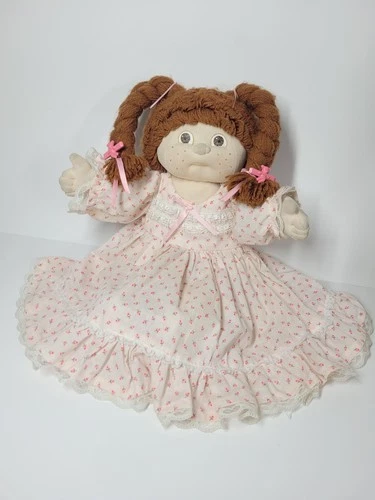 VTG 80's Handmade Cabbage Patch Kids Cloth Doll Pigtails Freckles Heart Dimples