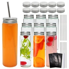 14 OZ Glass Juicing Bottles with Airtight Lids, Reusable Drinking Jars with S...