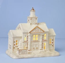 Lenox Mistletoe Park Town Hall Figurine NIB Lights Up Clock Tower Village