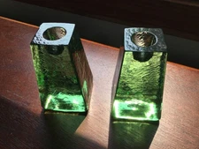 Fire and Light green candle holder pair