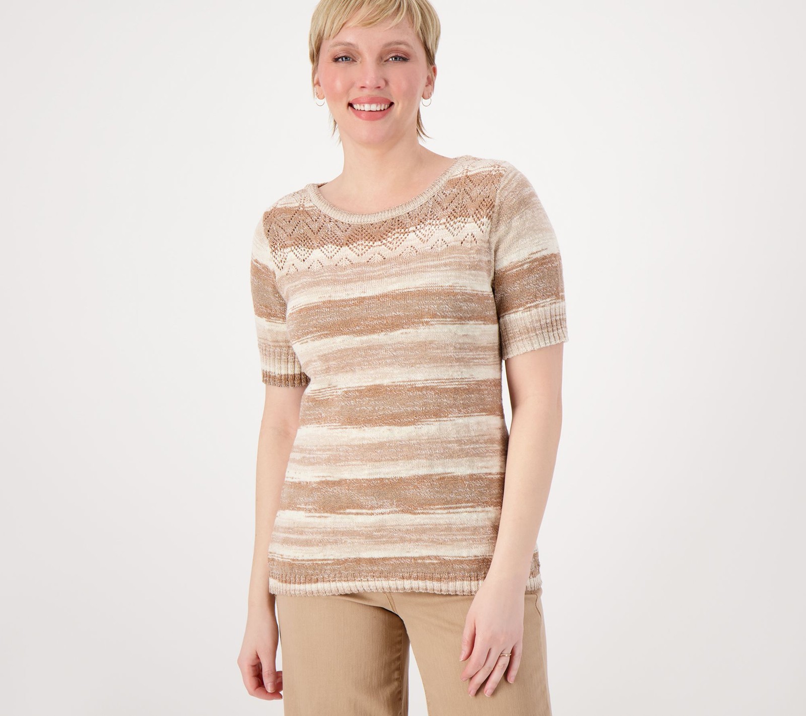 Isaac Mizrahi Live! Women's Top Sweater Sz XS Space Dye Boat Neck Brown A596711
