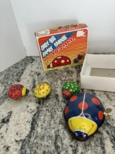 Vintage Tin Litho Clockwork Lady Bug Family Parade Retro Toy With Box WORKS