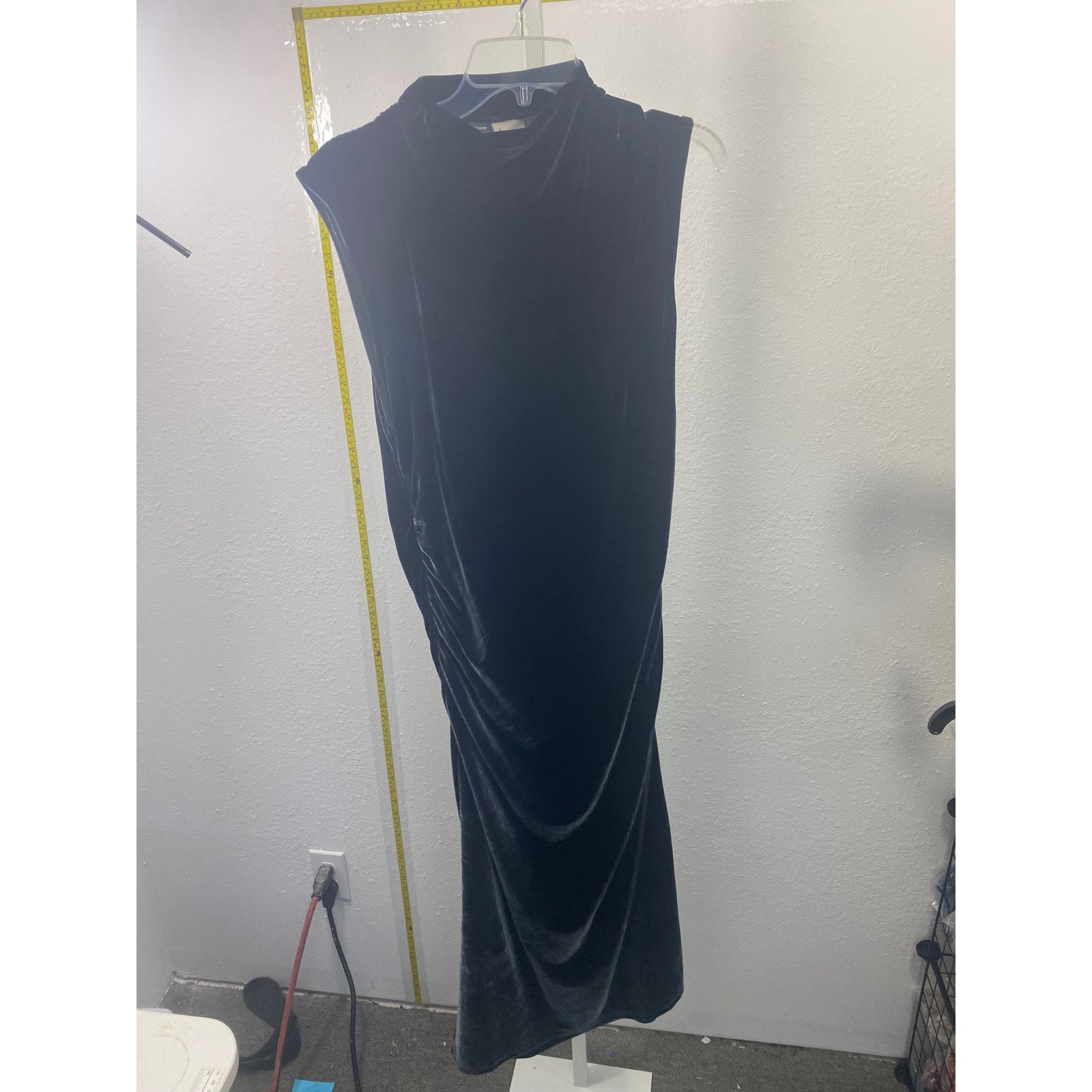 A New Day Womens Black Velvet Mock Neck Sleeveless Ruched Midi Dress Size M