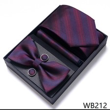 4pc Set Bow Tie  Necktie  Hanky  Cufflinks Set Party Wedding Gentleman with Box