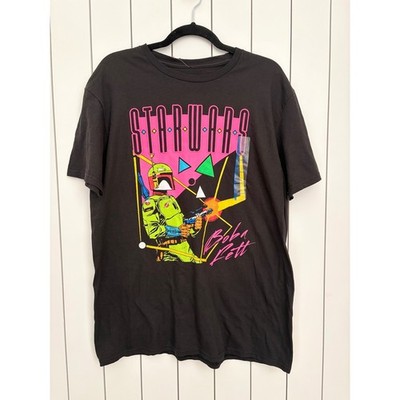 Synthwave  90s Retro Style Star Wars Men Boba Fett Geekcore 80s L Black T-Shirt