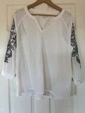 J Jill Pure Jill M White cotton Crinkle embroidered sleeve blouse