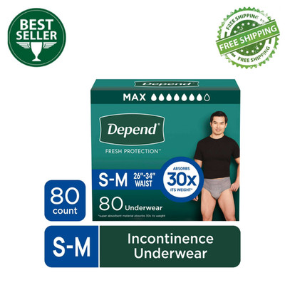Depend Fresh Protection Incontinence Underwear for Men, Adult Diapers, S/M, 80Ct