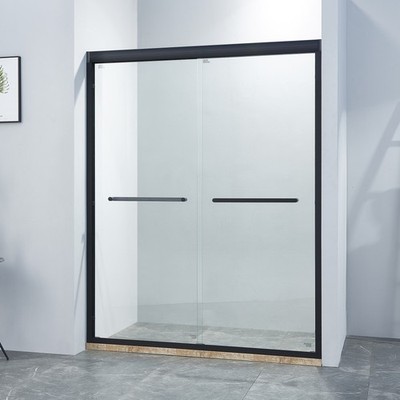 Double Sliding Shower Door, 56-60''W x 75''H, Matte Black Frame w/ Tempered Glass