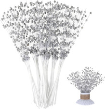 Bouquet Accessories 60 Pcs Pearl Floral Picks,Silver Flowers Stick Stems Bouquet