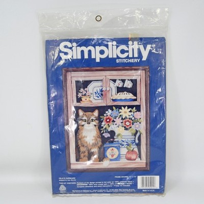 Simplicity Stitchery Crewel Embroidery Kit Felix's Cupboard Cat Pie Safe Granny