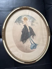 Antique Louis Icart Le Bonnet Bleu Original Lithograph Published Early 20th Cent