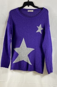 Vicolo Women's Purple Mohair Blend Sweater Silver Stars Made in Italy Boxy