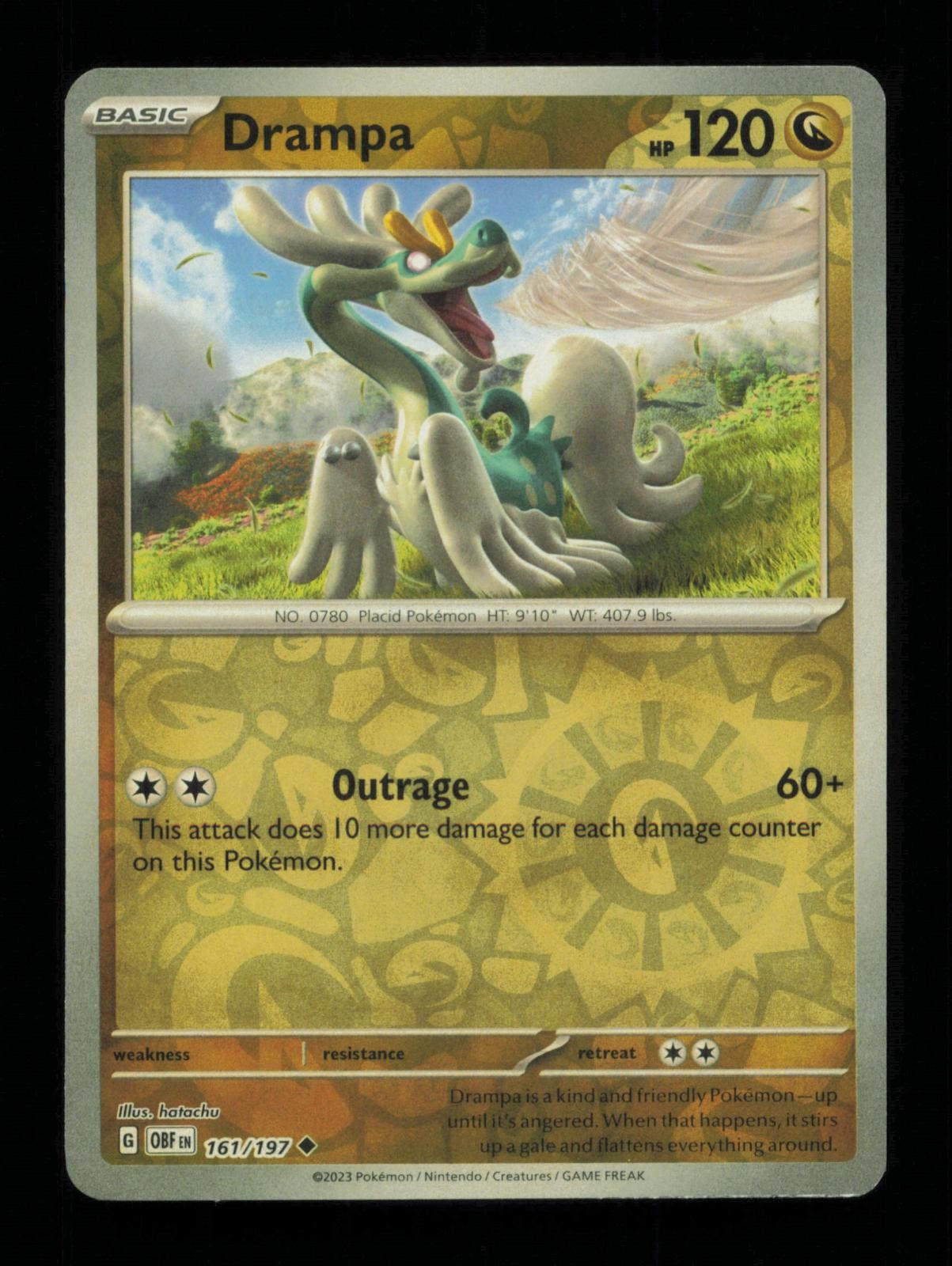 Drampa 161/197 Uncommon Obsidian Flames Pokemon Reverse Holo Lightly Played