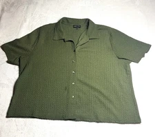 Modern Works Shirt Womens XL Green Blouse Boxy Oversized Crinkle Flowy Loose