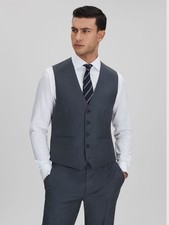 Reiss Mens Blue Wool High-cut Waistcoat