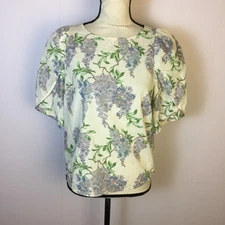La Vie Rebecca Taylor Blouse Top Size S Womans White Purple Floral Tulip Sleeve