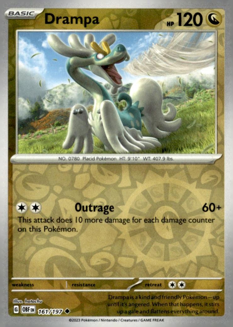 Drampa 161/197 Uncommon Obsidian Flames Pokemon Reverse Holo Near Mint