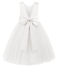 Flower Girls Dress Wedding Satin Dress Princess Birthday Prom Ball 7T, White