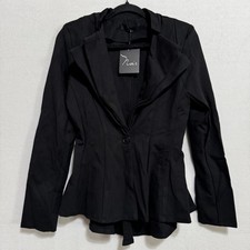 NOIR Women  s Blazer Jacket Size Large Black Peplum Rayon Single Button NWT USA