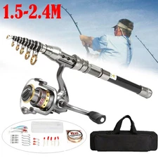 Telescopic Fishing Rod Pole Reel Combo Sea Saltwater Freshwater Carbon Fiber US