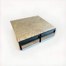 Vintage VHS Storage Holder Wood Grain 2 Drawer Cabinet Storage Case 24 Tapes 80s