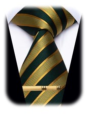 Men's Neckties Striped Tie and Plaid Neckties for Men Woven Green Gold-striped