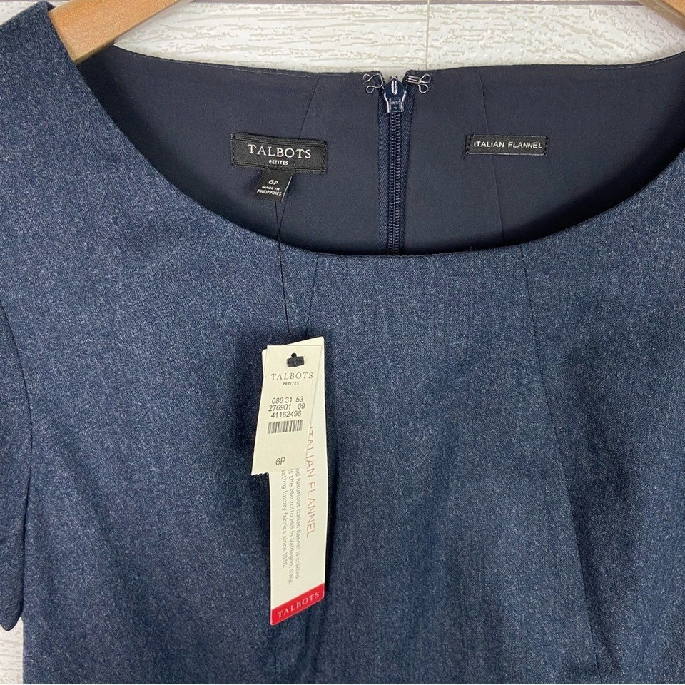 NWT TALBOTS Wool Italian Flannel Short Sleeve Dress Navy 6 Petite Luxe ...