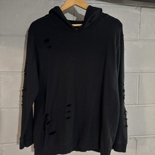 Women s Large Distressed Soft Black 100 Cotton Hoodie