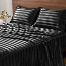 Jacquard Striped Satin Sheet Full Size, Black, 4 Pieces