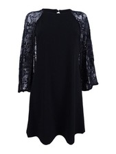 Calvin Klein Women's Sequined Lace Capelet Dress (6, Black)