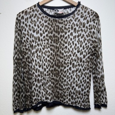 Lanvin Women 100% Silk Top Medium Leopard Distressed Raw Hem Festival Semi Sheer